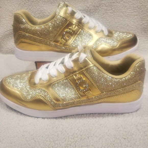 G by Guess Gold Metallic Sneakers w/Rhinestone Side Logo - Size 7.5 - Picture 1 of 11